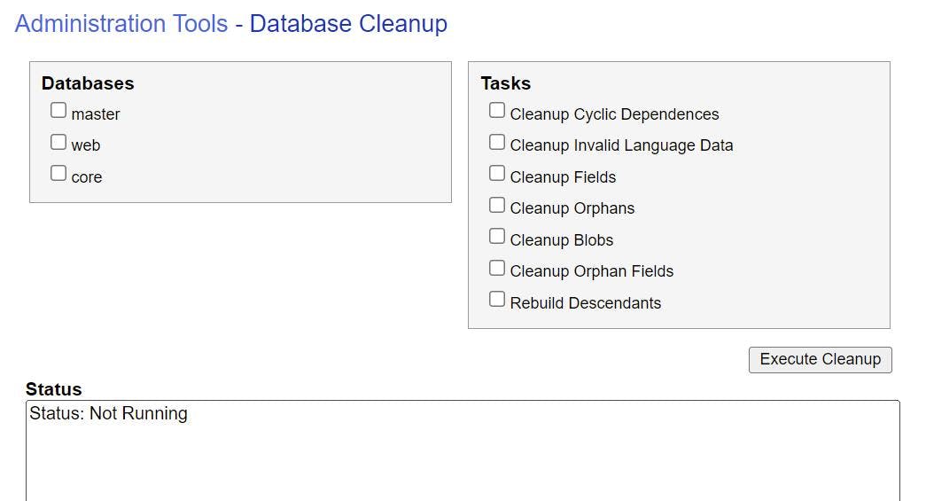 Sitecore Database cleanup page