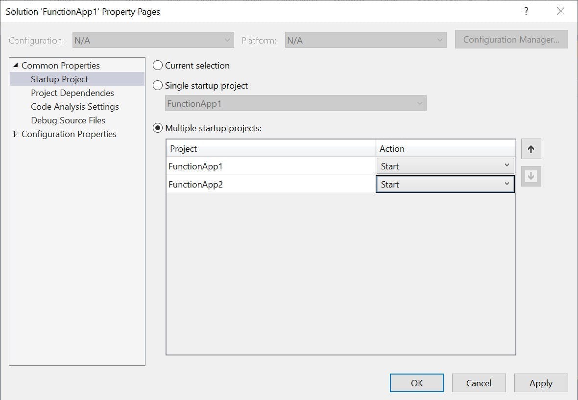 Visual Studio selecting multiple startup projects